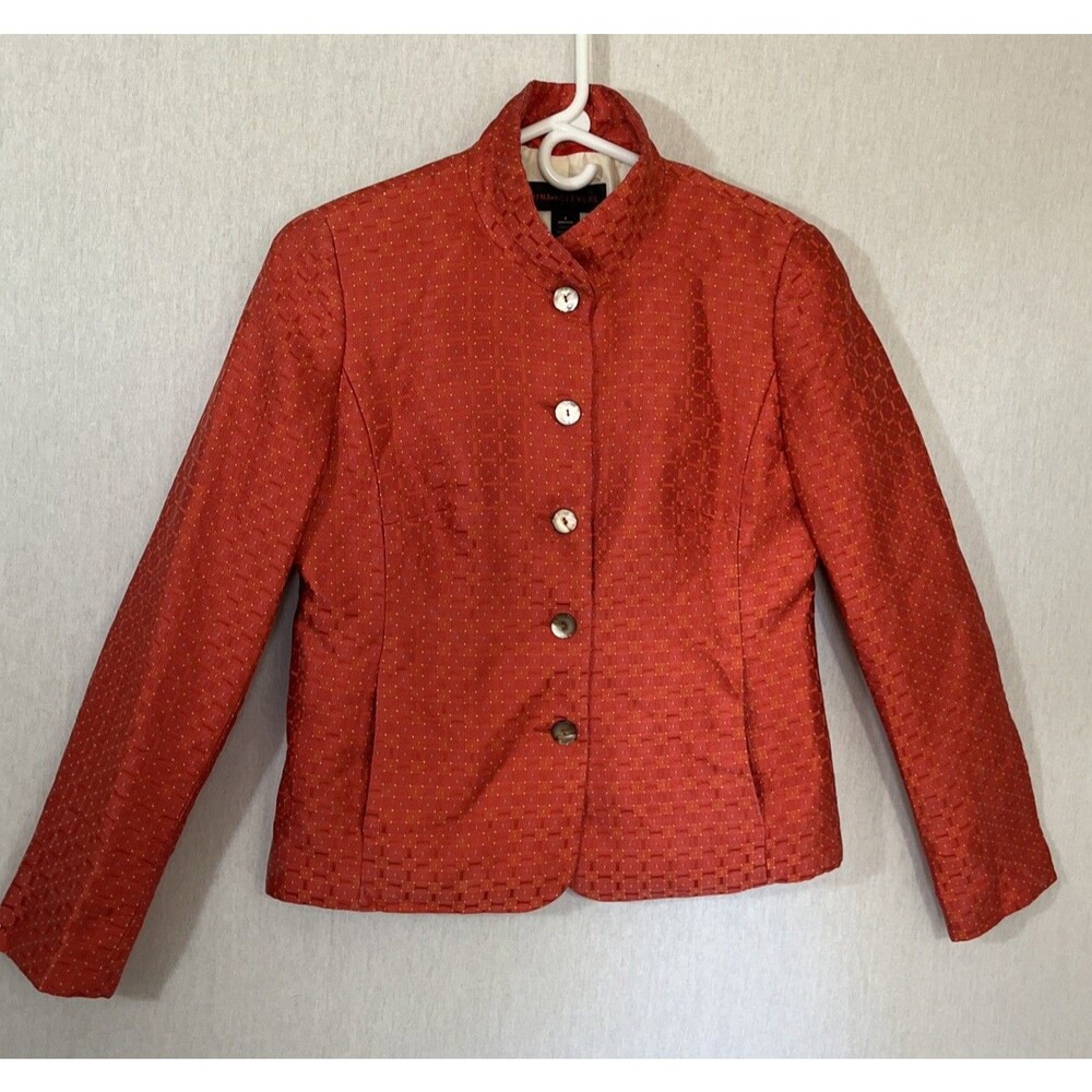Vintage Nina McLemore 100% Silk Orange red jacket Standing Collar size 4